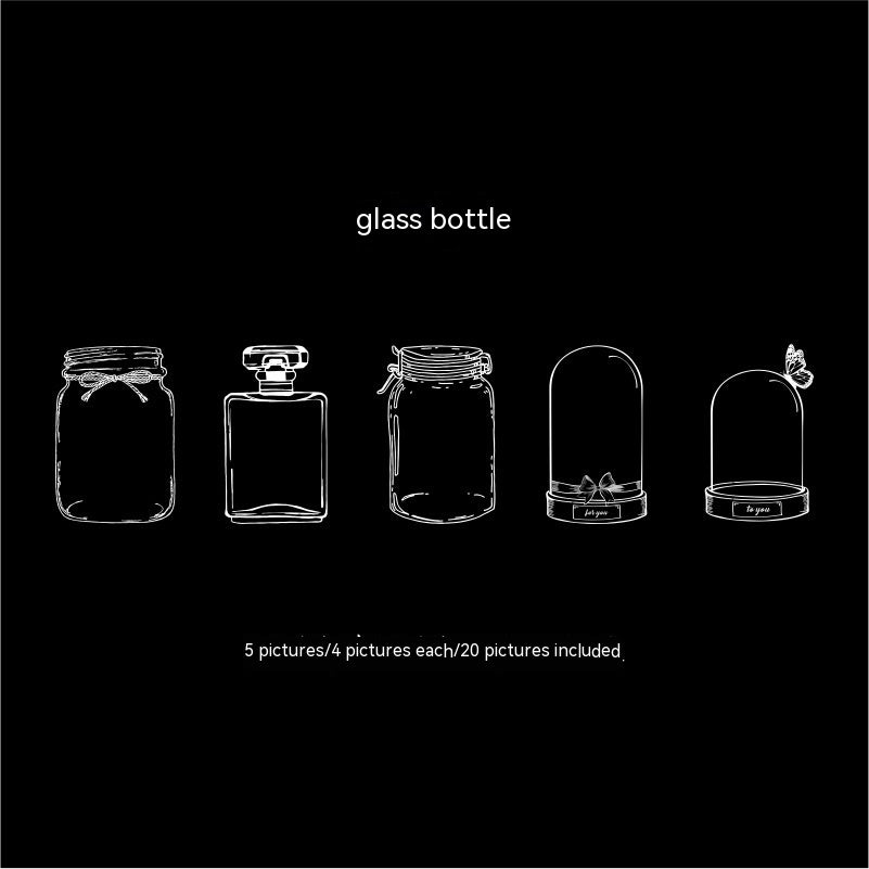 Glass Bottle Bookmark Stickers - Dried Flower PET Page Markers (20-Pack)