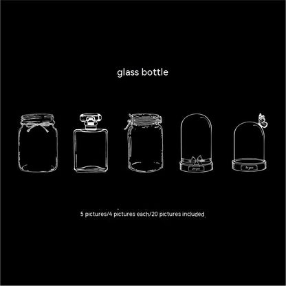 Glass Bottle Bookmark Stickers - Dried Flower PET Page Markers (20-Pack)