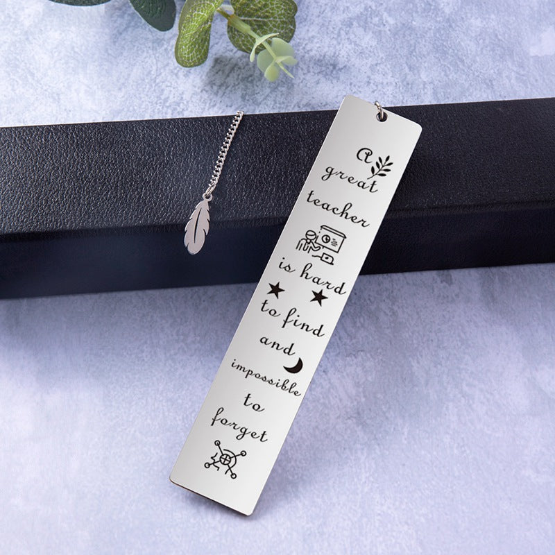 Inspirational Feather Bookmark - Stainless Steel with Motivational Quote