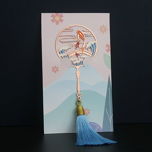 Metal Tassel Bookmark - Chinese Style Koi Peacock Fan Pendant Chain