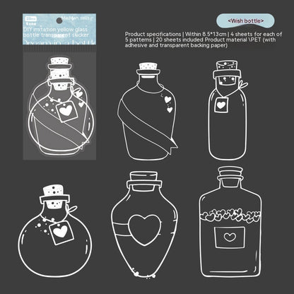 Glass Bottle Bookmark Stickers - Dried Flower PET Page Markers (20-Pack)