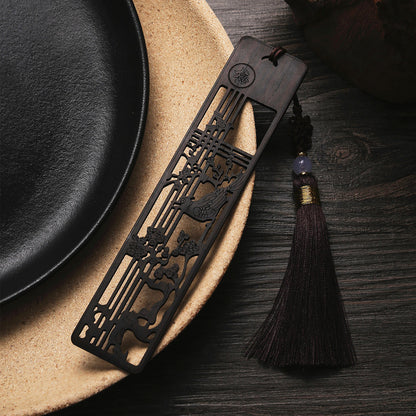 Four Gentlemen Wooden Bookmark - Hollow Carved Mahogany Page Marker