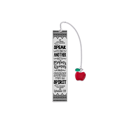Bible Verse Bookmark - Stainless Steel with Red Apple Teacher Gift