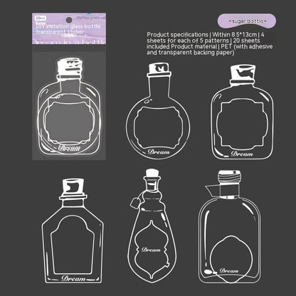 Glass Bottle Bookmark Stickers - Dried Flower PET Page Markers (20-Pack)