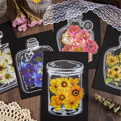 Glass Bottle Bookmark Stickers - Dried Flower PET Page Markers (20-Pack)